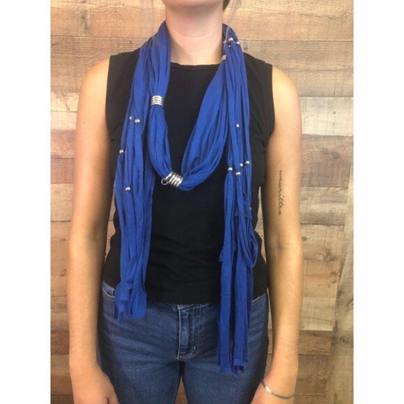 Blue Cotton 82" Scarf with Embellishments - Picture 5 of 6